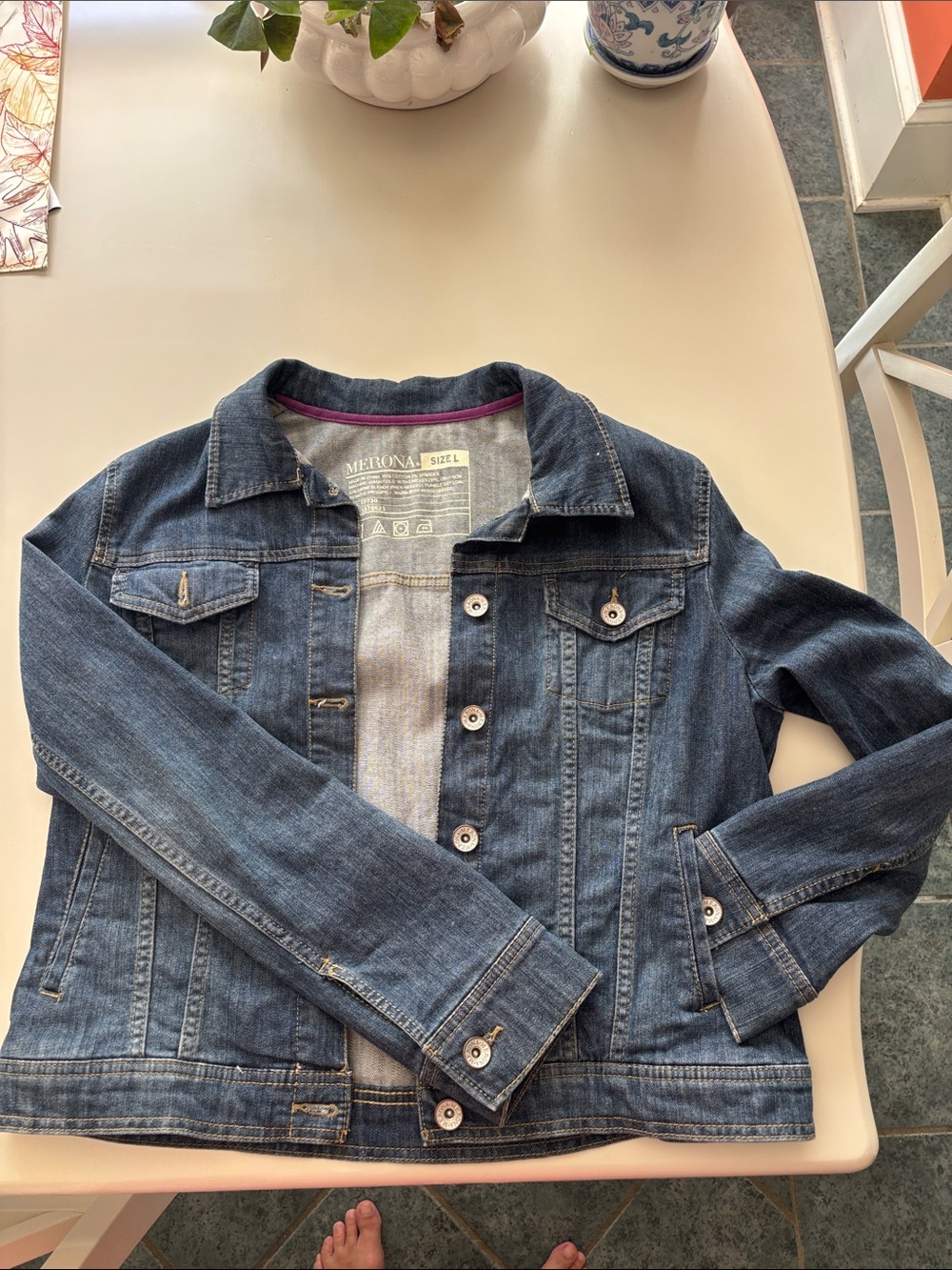 Merona Dark Blue Women's Denim Jacket with Button Front